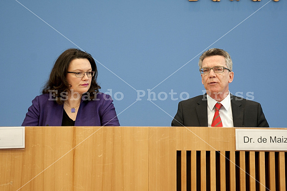 Press conference of Thomas de Maizière and Andrea Nahles